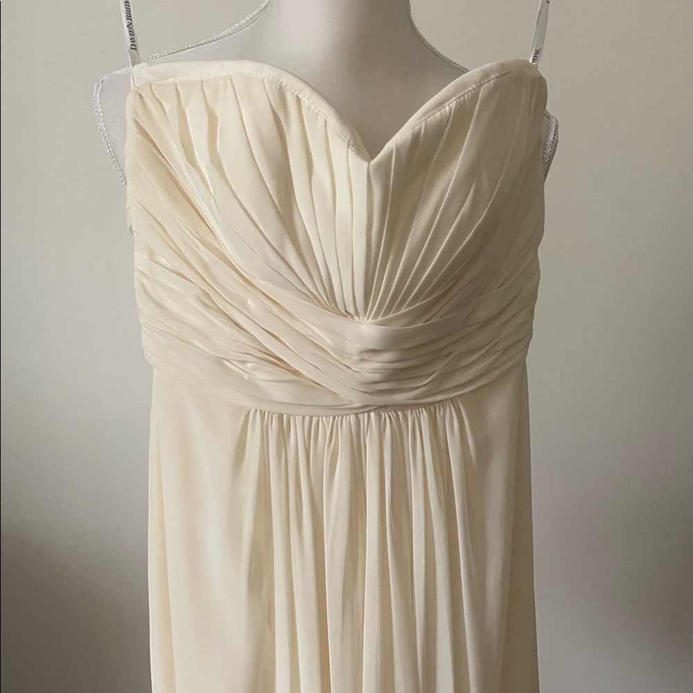 David’s Bridal Chiffon Long Strapless Formal Bridesmaid Buttercream Dress Size 4